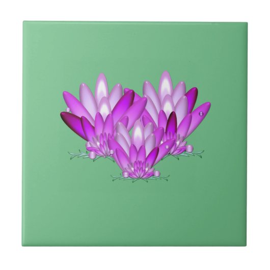 緑の海辺に咲く蓮の花 タイル (正面)