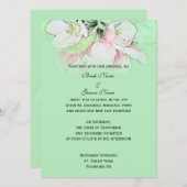 緑の淡いピンクのリンゴ結婚の花 招待状 (正面/裏面)