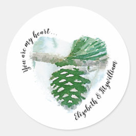 緑の淡い色の冬の松の円錐水色 ラウンドシール