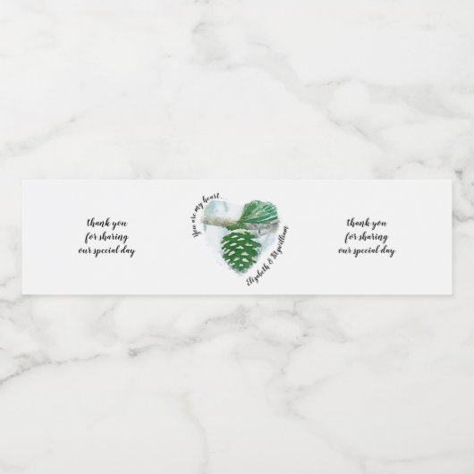 緑の淡い色の冬の松コーン水カラーブライダル ペットボトルラベル (シングルラベル)