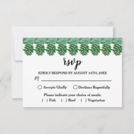 緑の淡い色の冬の松コーン水カラーブライダル 出欠カード