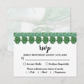 緑の淡い色の冬の松コーン水カラーブライダル 出欠カード (正面/裏面)