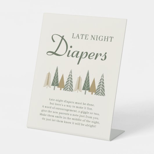 緑の深夜おむつ冬の赤ちゃんシャワーゲーム 台座サイン (正面)