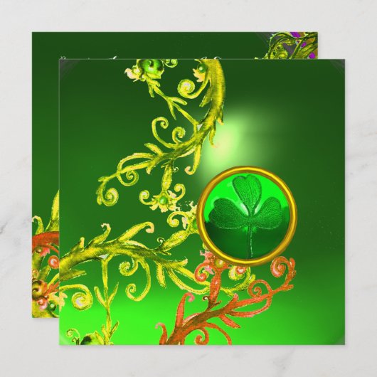 緑の渦巻きとシャムロックセントパトリックの日のパーティー 招待状 (正面/裏面)
