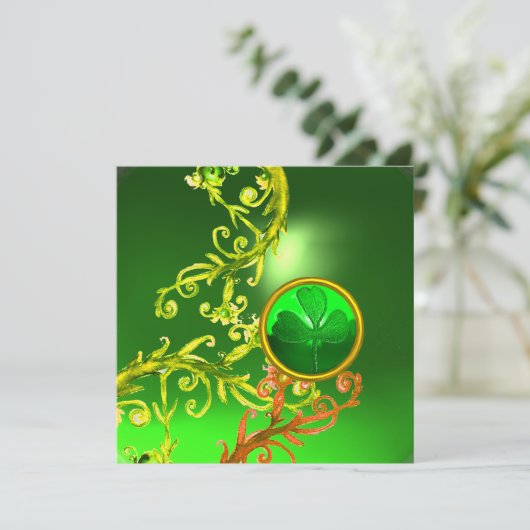 緑の渦巻きとシャムロックセントパトリックの日のパーティー 招待状 (スタンド正面)