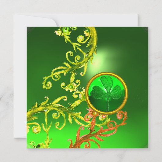緑の渦巻きとシャムロックセントパトリックの日のパーティー 招待状 (正面)