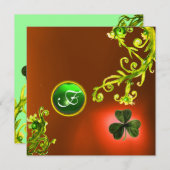 緑の渦巻きとシャムロックセントパトリックの日のパーティー 招待状 (正面/裏面)