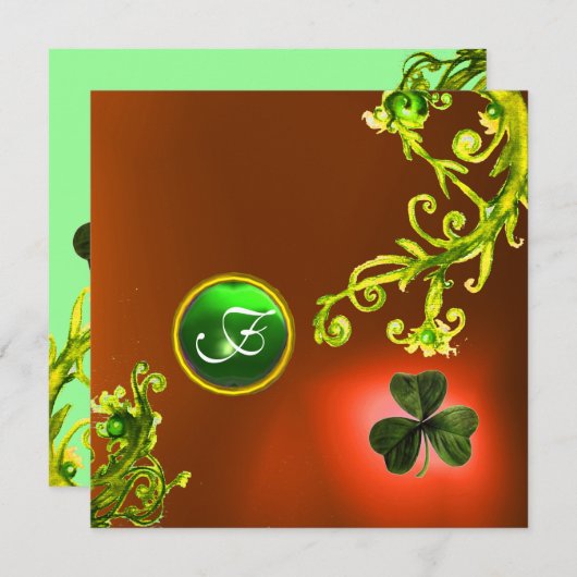 緑の渦巻きとシャムロックセントパトリックの日のパーティー 招待状 (正面/裏面)
