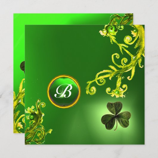 緑の渦巻きとシャムロックセントパトリックの日のパーティー 招待状 (正面/裏面)