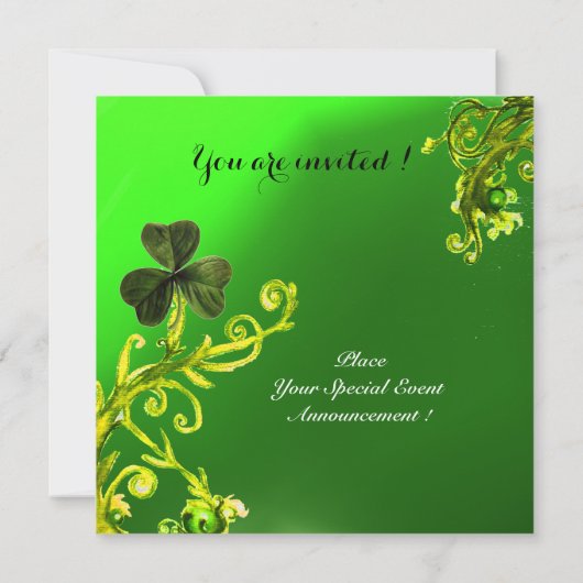 緑の渦巻きとシャムロックセントパトリックの日のパーティー 招待状 (裏面)