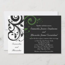 緑の渦巻きアクセントを持つ白黒