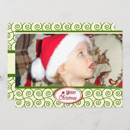 緑の渦巻きカスタマイズ型休日の写真カード シーズンカード (正面/裏面)
