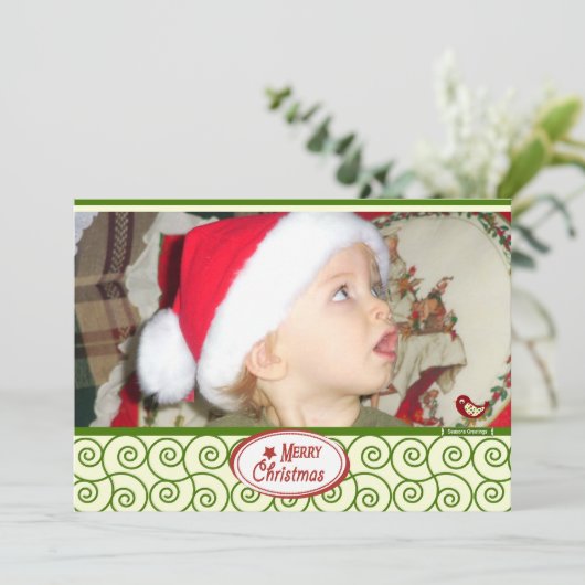 緑の渦巻きカスタマイズ型休日の写真カード シーズンカード (スタンド正面)