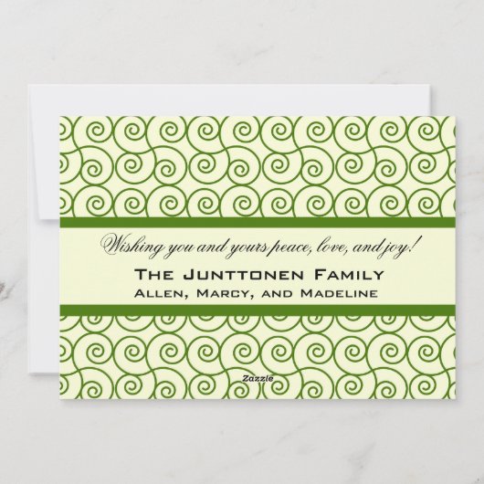 緑の渦巻きカスタマイズ型休日の写真カード シーズンカード (裏面)