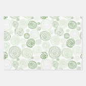 緑の渦巻きストライプ型と点 ラッピングペーパーシート (正面)
