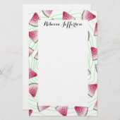 緑の渦巻の夏らしでかわいい水彩画のスイカ 便箋 (正面/裏面)