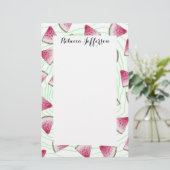 緑の渦巻の夏らしでかわいい水彩画のスイカ 便箋 (スタンド正面)