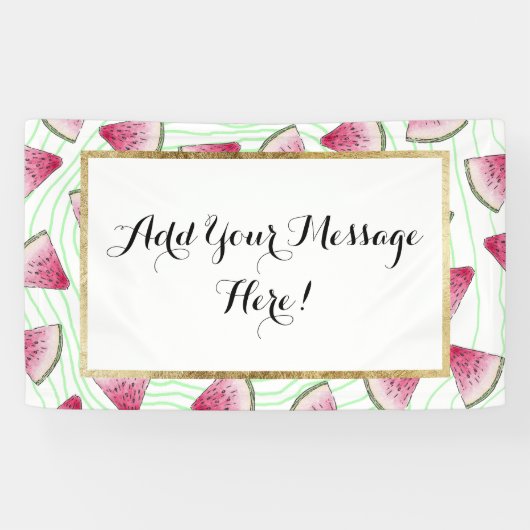 緑の渦巻の夏らしでかわいい水彩画のスイカ 横断幕 (横)