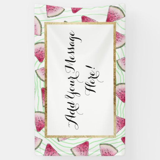 緑の渦巻の夏らしでかわいい水彩画のスイカ 横断幕 (縦)