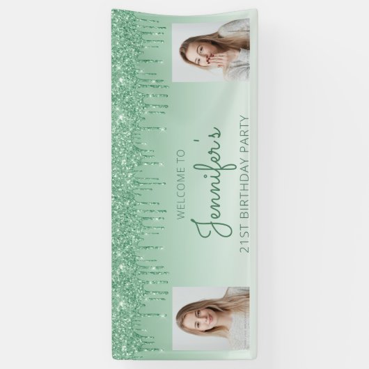 緑の滴下グリッター2枚の写真21日の誕生日 横断幕 (縦)