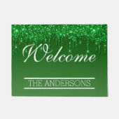 緑の滴下グリッター – ようこそ ドアマット (正面)