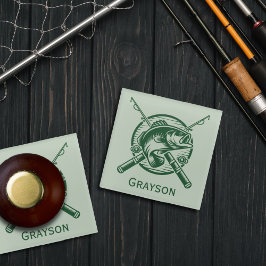 緑の漁師ポールと魚パーソナライズされた ガラスコースター