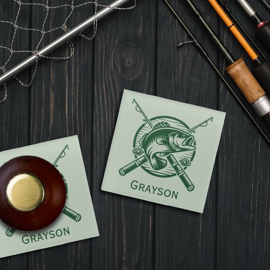 緑の漁師ポールと魚パーソナライズされた ガラスコースター