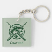 緑の漁師ポールと魚パーソナライズされた キーホルダー (裏面)