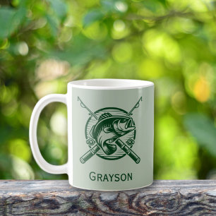 緑の漁師ポールと魚パーソナライズされた コーヒーマグカップ
