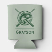 緑の漁師ポールと魚パーソナライズされた 缶クーラー (裏面)