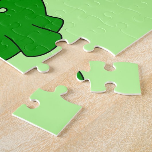 緑の漫画の恐竜 ジグソーパズル (側面)