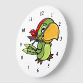緑の漫画海賊のオウム ラージ壁時計 (傾斜)