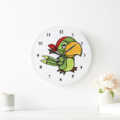 緑の漫画海賊のオウム ラージ壁時計 (ホーム)