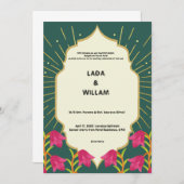緑の濃いインディアン結婚式招待状 招待状 (正面/裏面)