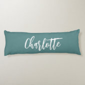 緑の濃いシアンの名前スクリプト ボディピロー (裏面)