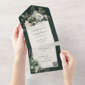 緑の濃淡フローラQRコード オールインワン招待状 (貼ってはがせる)