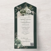 緑の濃淡フローラQRコード オールインワン招待状 (内側)