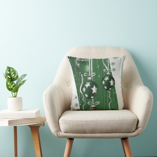 緑の灰色のクリスマスボールの星と雪 クッション (椅子)