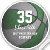 緑の灰色のチームの色の女の子の男の子バスケットボール シール (正面)