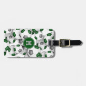 緑の灰色のチームカラーのサッカーボール ラゲッジタグ (正面横)