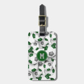 緑の灰色のチームカラーのサッカーボール ラゲッジタグ (正面縦)
