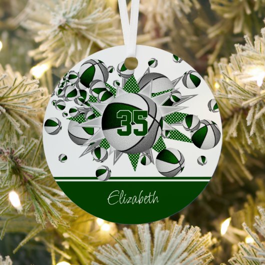 緑の灰色のバスケットボールパーソナライズされた星 メタルオーナメント (インサイチュ)