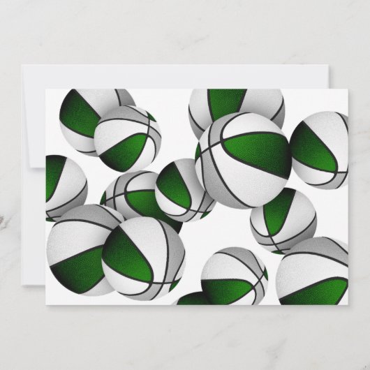 緑の灰色のバスケット女の子の男の子の誕生日パーティー 招待状 (裏面)