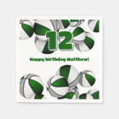 緑の灰色のバスケット女の子の男の子スポーツパーティー スタンダードカクテルナプキン (正面)