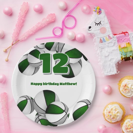 緑の灰色のバスケット女の子の男の子スポーツパーティー ペーパープレート (パーティー)