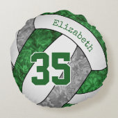 緑の灰色のバレーボガーリーレーチームは贈り物を彩る ラウンドクッション (裏面)