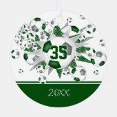 緑の灰色の女の子のパーソナライズされたサッカーボールが星 メタルオーナメント (裏面)