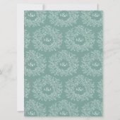 緑の灰色の手描き葉モノグラム結婚アート 招待状 (裏面)