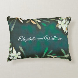 緑の灰色の熱帯植物のカスタマイズ可能な文字 アクセントクッション