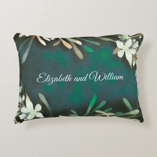 緑の灰色の熱帯植物のカスタマイズ可能な文字 アクセントクッション (正面)